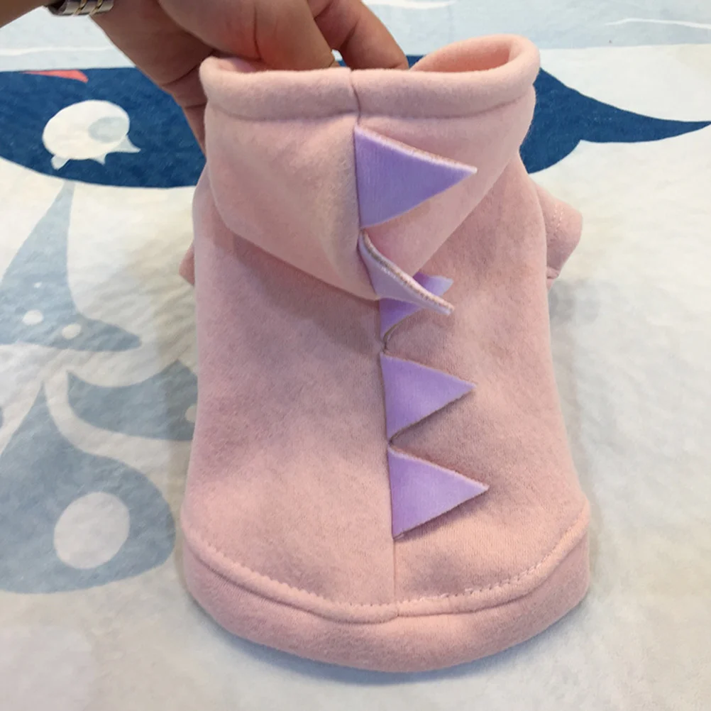 

Pet Dog Dinosaur Coat Pink Size M Warm Hooded Apparel Comfortable Autumn Spring Outdoor Puppy Clothes Dog Dinosaur Clothes