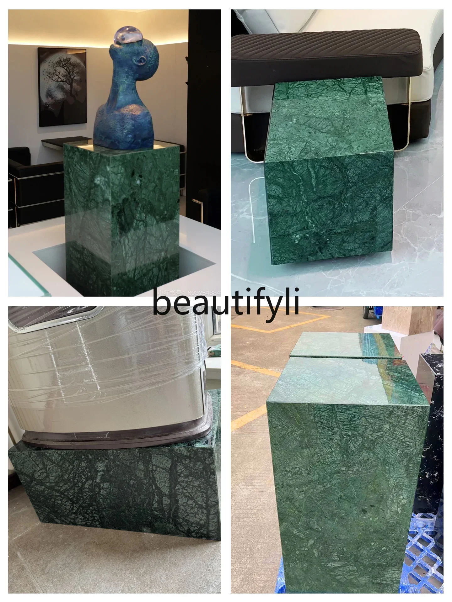 DD45 Indian Green Natural Marble Base Italian Style Home Luxury Stone Side Table Hotel Decorative Table