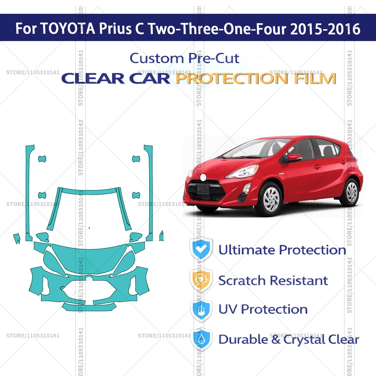 Pre-Cut Paint Protection Film PPF Transparent Car Film Automotive PPF For TOYOTA Prius C Two-Three-One-Four 2015-2016