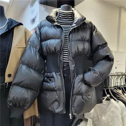 Brown Black Cotton Padded Coat Korean Casual Women Winter Stand Collar Mid Long Parka Jacket Cotton Outerwear Mulheres Casacos