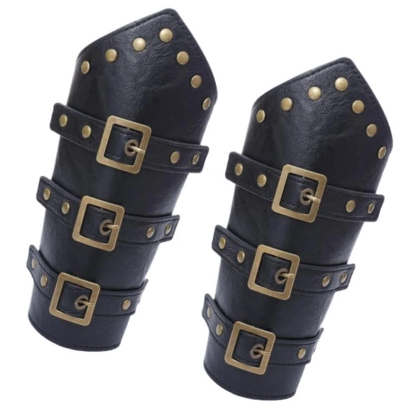 652F 2Pack مصنوعة يدويًا معصم الرسغ المتانة PU LEATHER STEAMPUNK ARM CUFFS