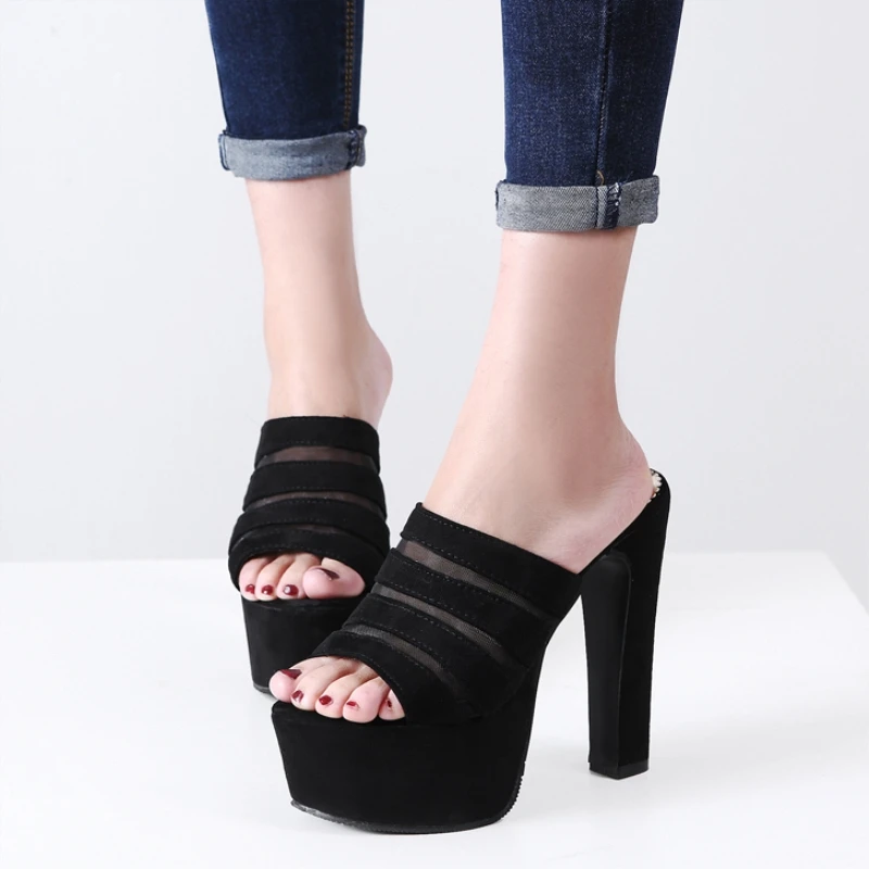Sexy Slippers Women Extreme High Heels Sandals Ladies Luxury Platform Summer Mules Shoes Female Red Black Party Shoes Large Size