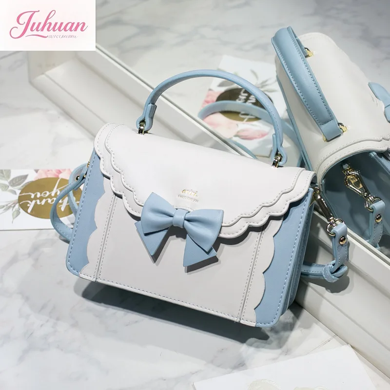 

2025 Japanese Sweet New Small Square Bag Women's Bow Lolita Bags Lovely Shoulder Bags Fashionable Versatile Messenger Bag Ladies
