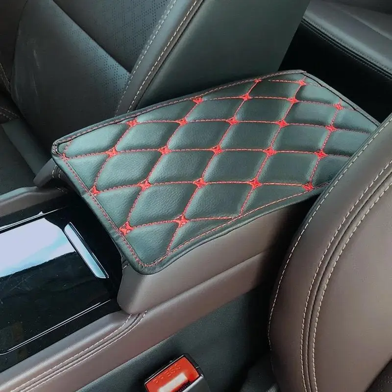Car Leather Armrest Mat Dirt Resistant Non-slip Bottom Soft Auto Center Console Cushion Fit for Sedan SUV Truck