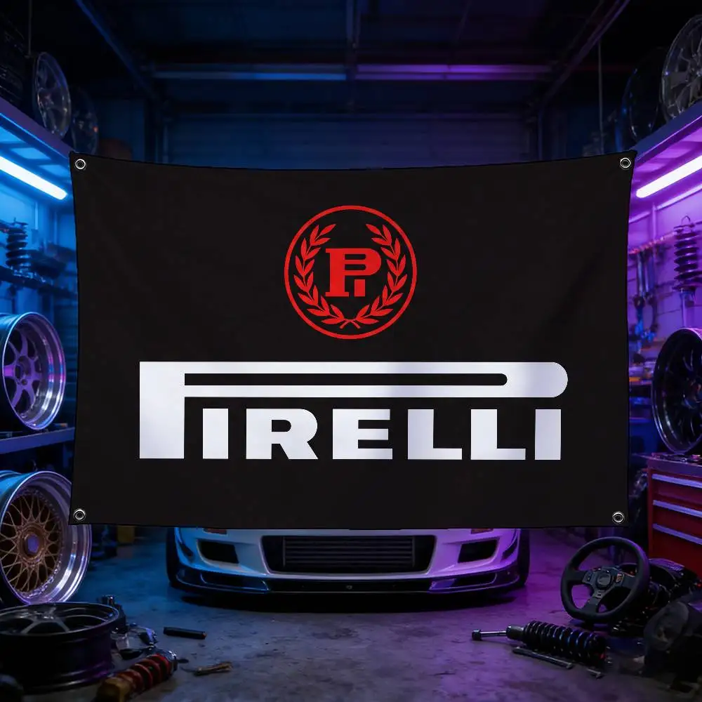 Bandera Decorativa PIRELLI de Alta Calidad, Poliéster Resistente a la Decoloración, Lavable a Máquina, Bandera Colgante para Interiores y Exteriores
