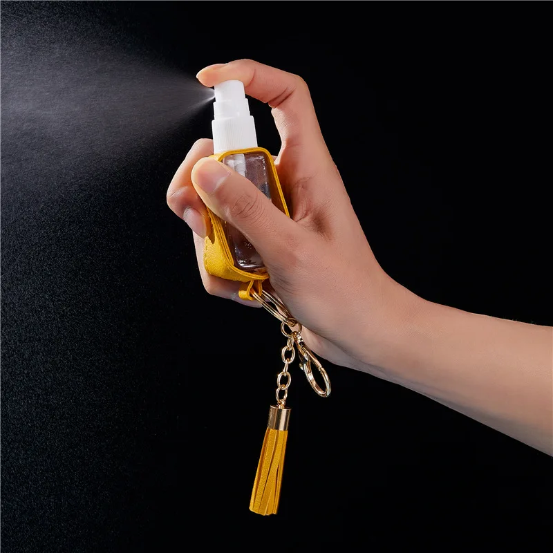 Portable PU Leather Hand Sanitizer 30ML Tassel Spray Bottle Keychain Holster Keychain Disinfection Spray Bottle Holster Key Ring