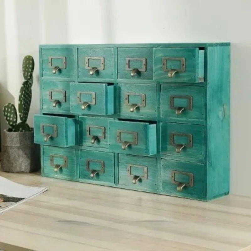 

Solid Wood Desktop Organizer with Drawers Multi-Functional Office Storage Box Rustic Drawer Cabinet for Cosmetics Organization