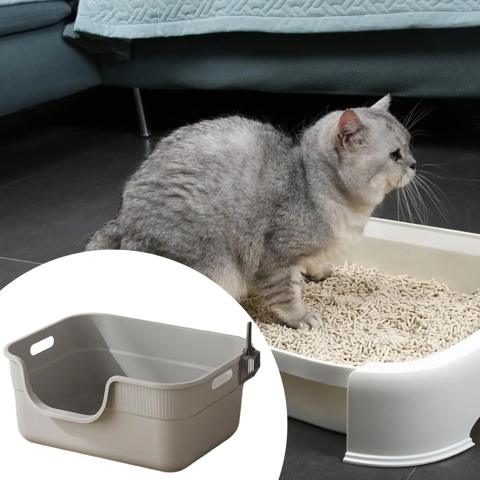 Imagen 6: Bandeja para arena de gatos de material PP con pared alta antirresbaladizos, inodoro para gatos de interior, sistema automático