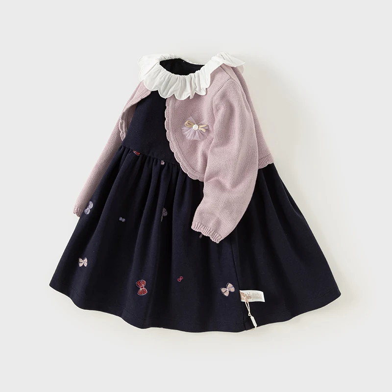 Dave Bella Princess Sweater Dress Girl Baby Children 2024 New Autumn Sweet Gentle Fashion Charm Classy Party Outdoor DB3241599