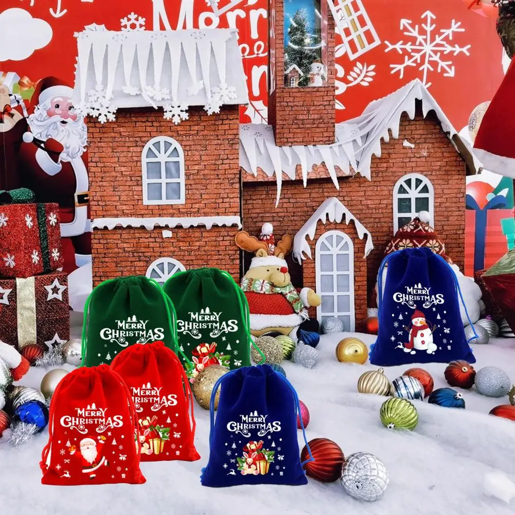 

Party Favor Bags Drawstring Goodie Bags Christmas Candy Drawstring Bag Festive Santa Claus Snowman Reindeer for Chocolate