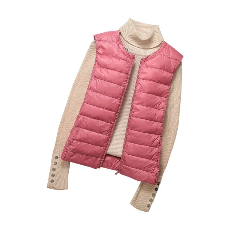Chaleco ligero De plumas para Mujer, Chaqueta acolchada sin mangas con cuello redondo, chaleco De invierno portátil para Mujer, Chaqueta De Mujer VT-327