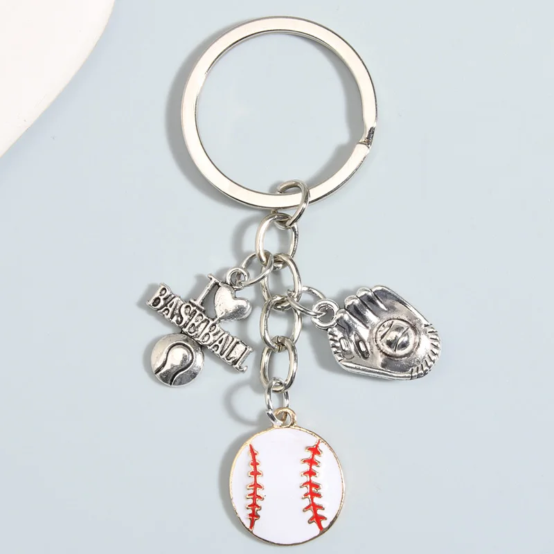 Metal Enamel Exercise Keychain I Love Baseball Glove Key Ring Sports Key Chains Souvenir Gifts For Men Boy DIY Handmade Jewelry