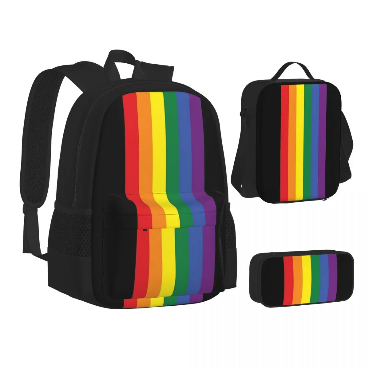 

Rainbow Pride LGBT Strip Backpacks Boys Girls Bookbag Children School Bags Kids Rucksack Lunch Bag Pen Bag Three-Piece Set