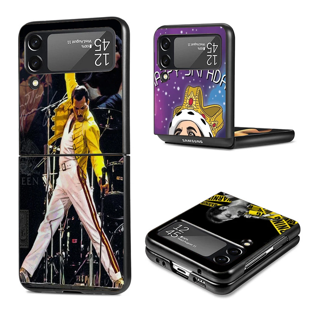 Rock Funky Freddie Mercury Queen Hard Black Cover for Samsung Galaxy Z Flip 4 3 5 5G Phone Case Flip4 Flip3 Flip5 Pattern Luxury