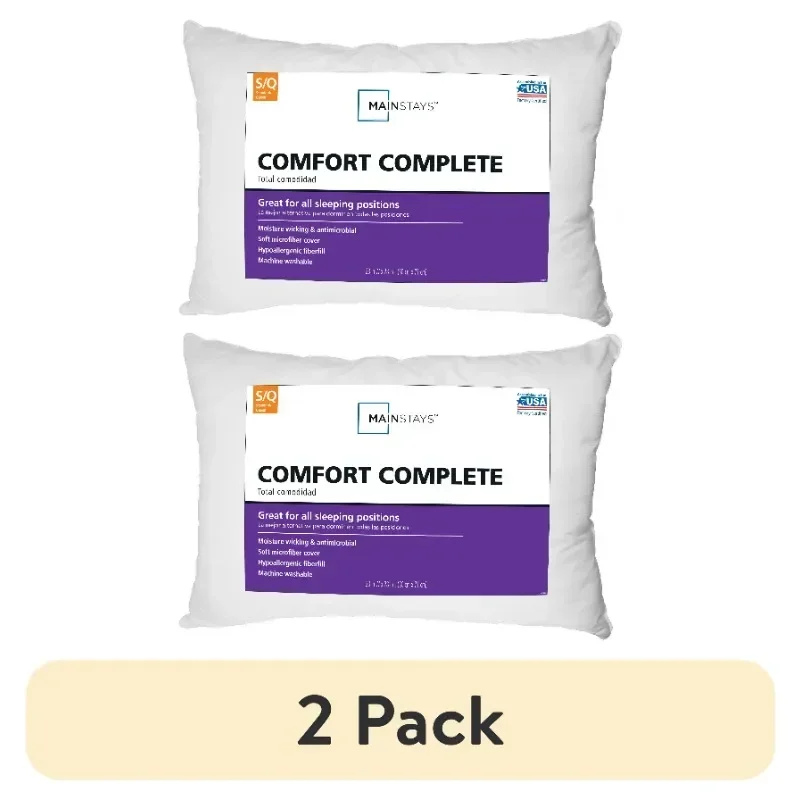 (2 pack) Mainstays Comfort Complete Bed Pillow, Standard/Queen