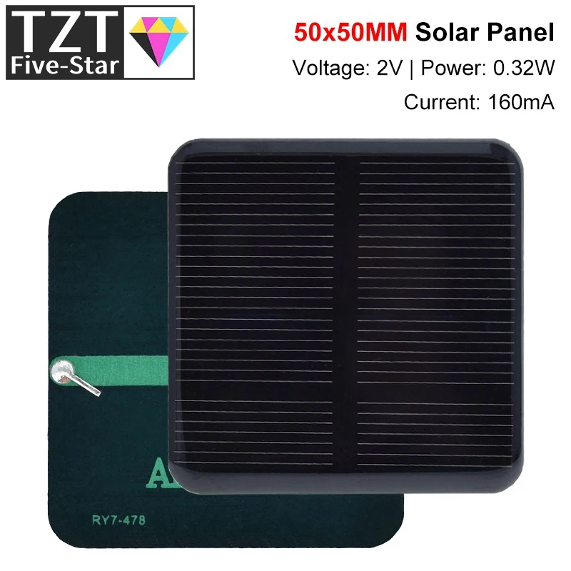 TZT 2V 160mA 0.32W 50*50MM Solar Panels DIY For Battery Cell Phone Chargers Monocrystalline Silicon Module For Camping