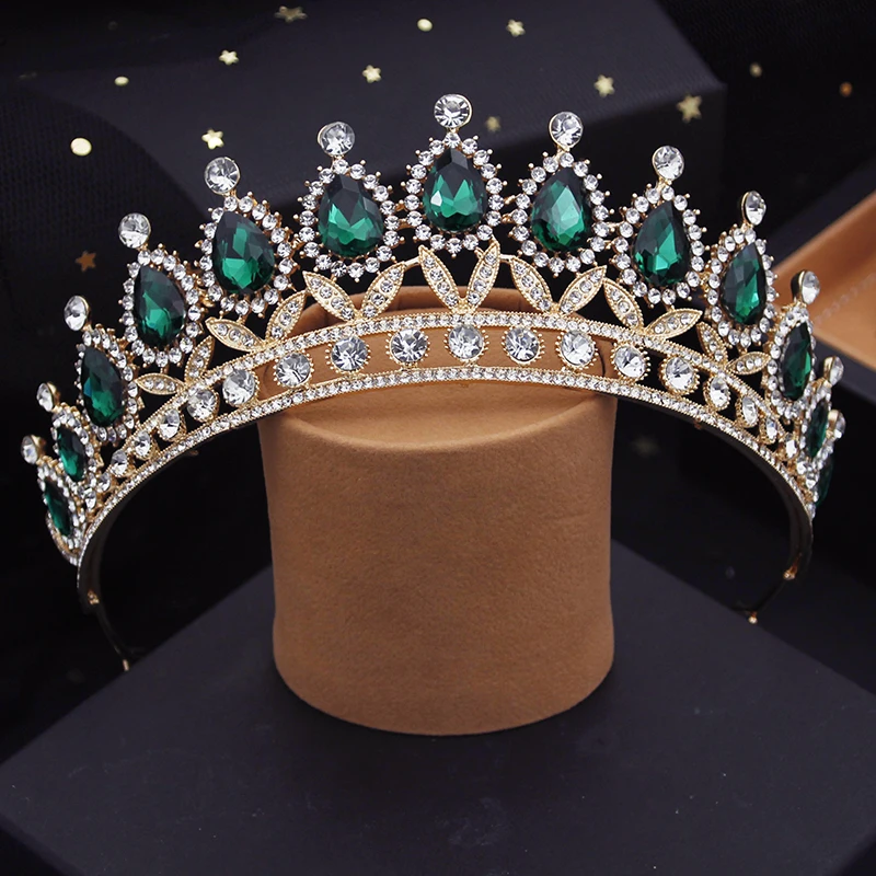 

Gorgeous Crystal Wedding Crown Bride Tiaras Green Crowns Royal Queen Evening Diadem Prom Party Bridal Hair Jewelry Accessories