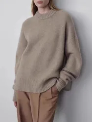 Maglione di cachemire sciolto di grandi dimensioni donna coreano di media lunghezza 100% pura lana Merino Pullover francese 2024 autunno inverno maglione