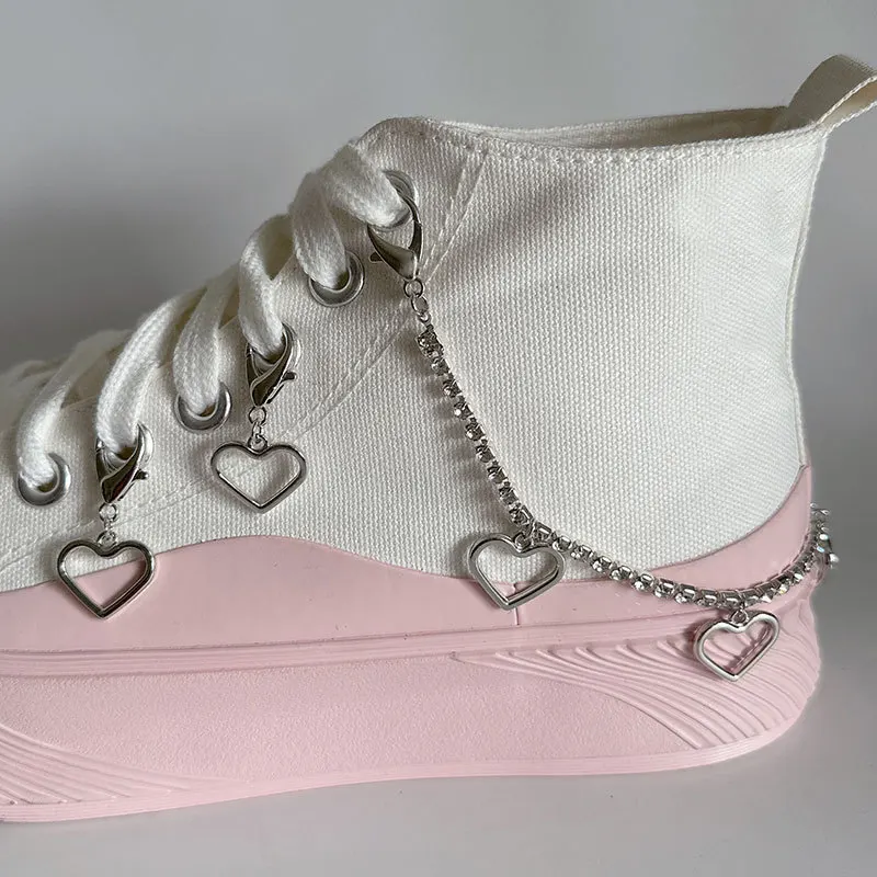 Bling 1pcs chain canvas sneaker shoes lace pendant charms hanging Accessories for clogs phone case heart Decorations unisex