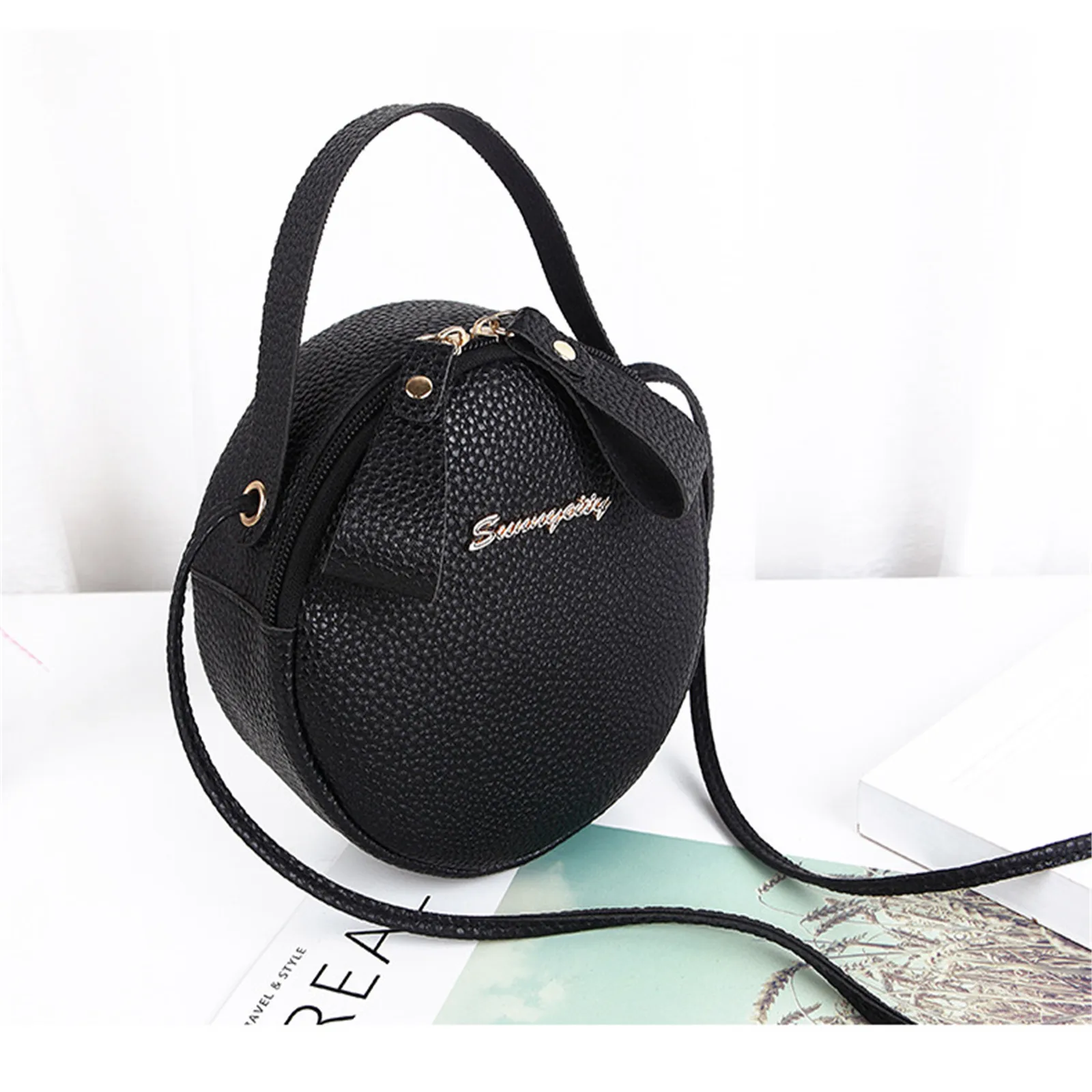 Women\'s Shoulder Bags Lychee Pattern Small Round Bag Crossbody Bags Mini Messenger Wallets Fashion Ladies Leather Handbags Tote