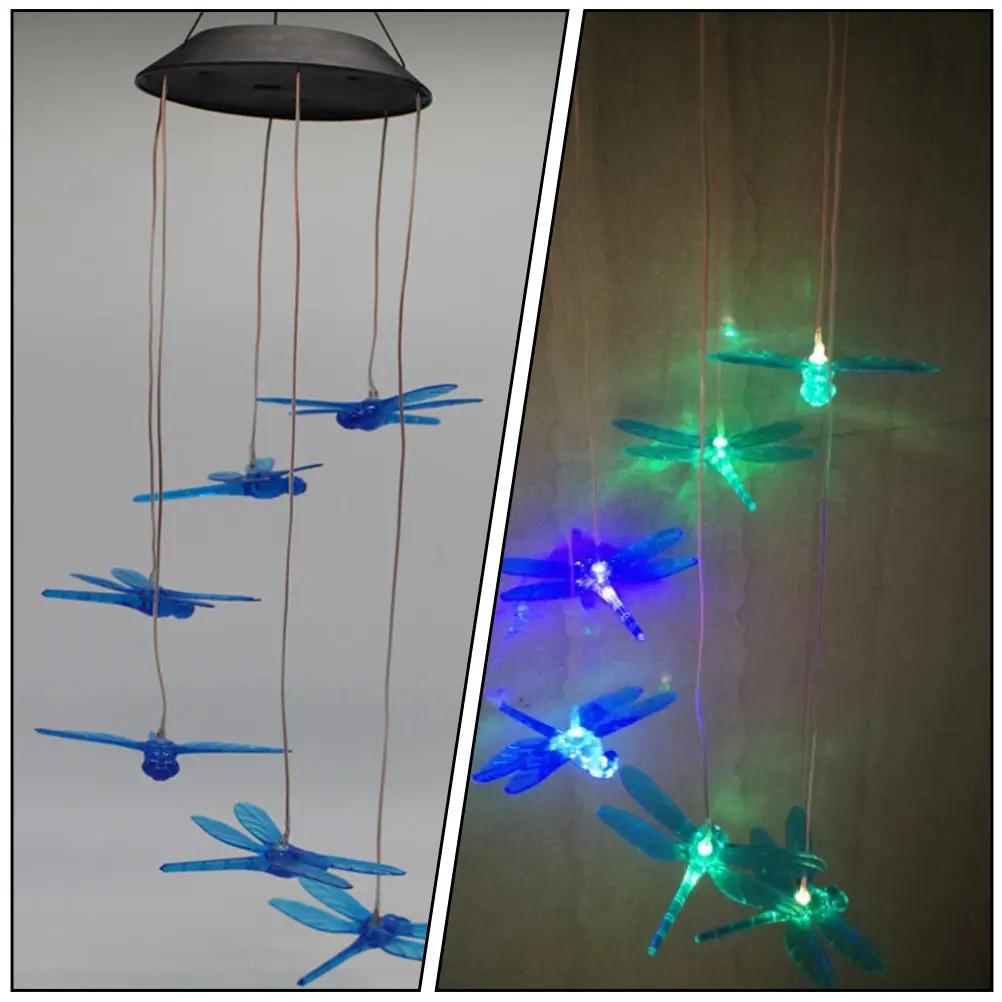 

Solar Dragonfly Lamp Wind Chime Light Garden Hanging Color Changing Lights Automatic Charge Day Dark Night Lawn