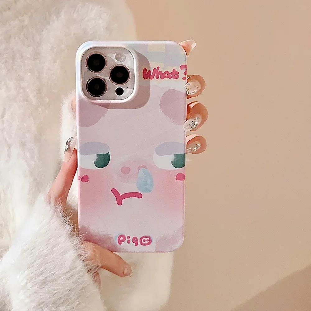 Cartoon Cute Pink Sleeping Cap Piglet Phone Case for IPhone16 15 14 12 13 11 Pro ProMax Plus X XR Shockproof Phone Cover