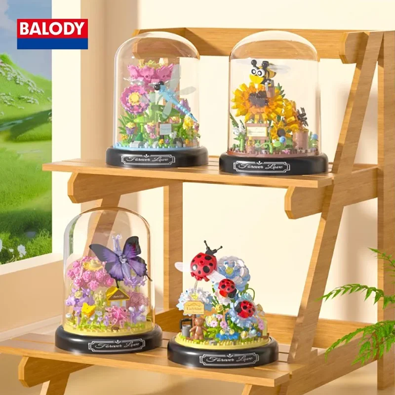 BALODY 6PCS Mode 3D Cartoon Blumenerde Bausteine Hohe Reduktion Originalität Tabletop Dekoration Kinder Weihnachten Geschenk