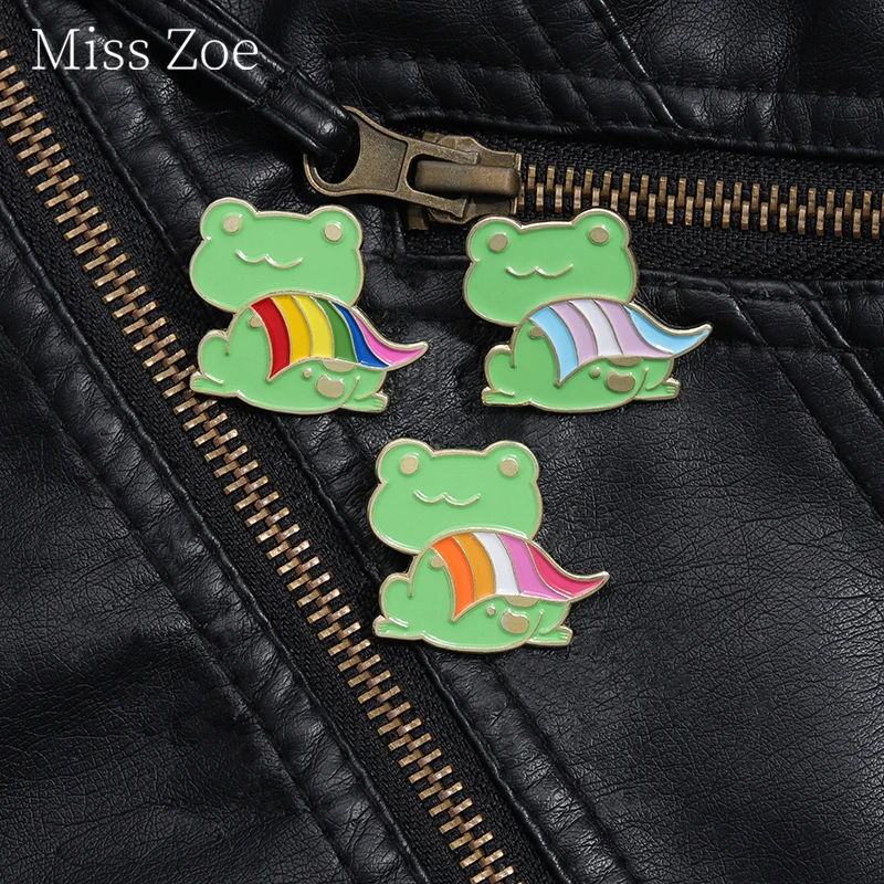 Demisexual Pride Frog Enamel Pin Rainbow Flag Frog LGBT Homosexual Brooch Lapel Backpack Badge For Gay Lesbian Jewelry Gifts