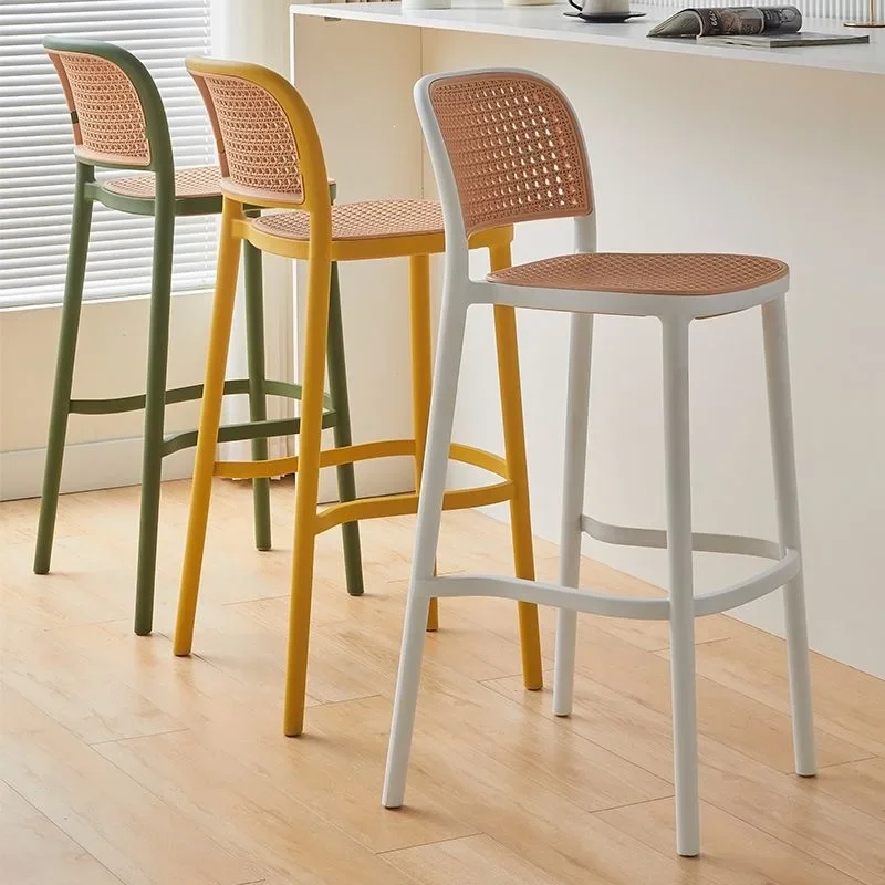 HT Bar Chair Home Island Wabi Wind Rattan Bar High Backrest Dining Chair Plastic Ready to ship and purchase with peace of mind