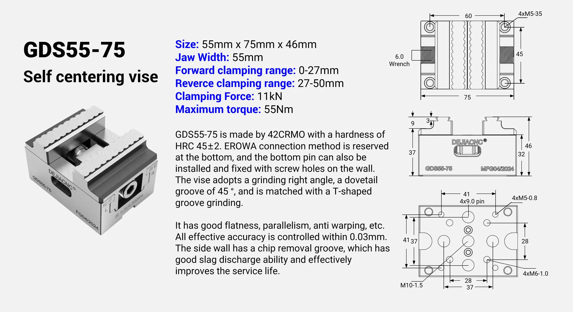 맞춤형 정밀 CNC 기계 자동 중심 조정 바이스 4축 5축