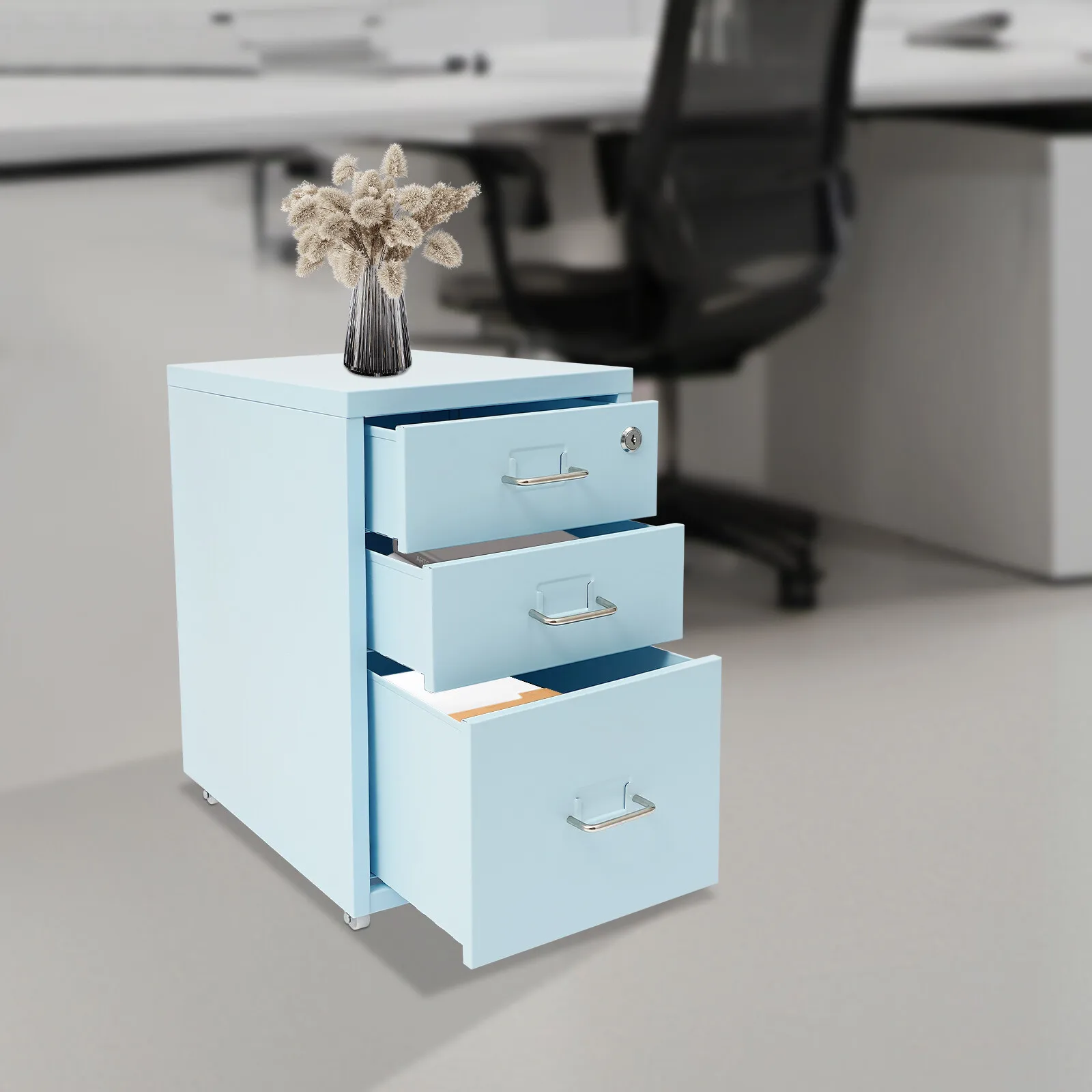File Cabinet with Lock 3-Drawer Vertical File Cabinet File Cabinet with Wheels Office Filing Storage