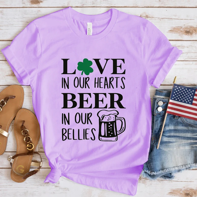 St. Patrick'S Day Love In Our Hearts Beer In Our Bellies Printing T Shirt Unisex Cool Summer Casual T Shirt