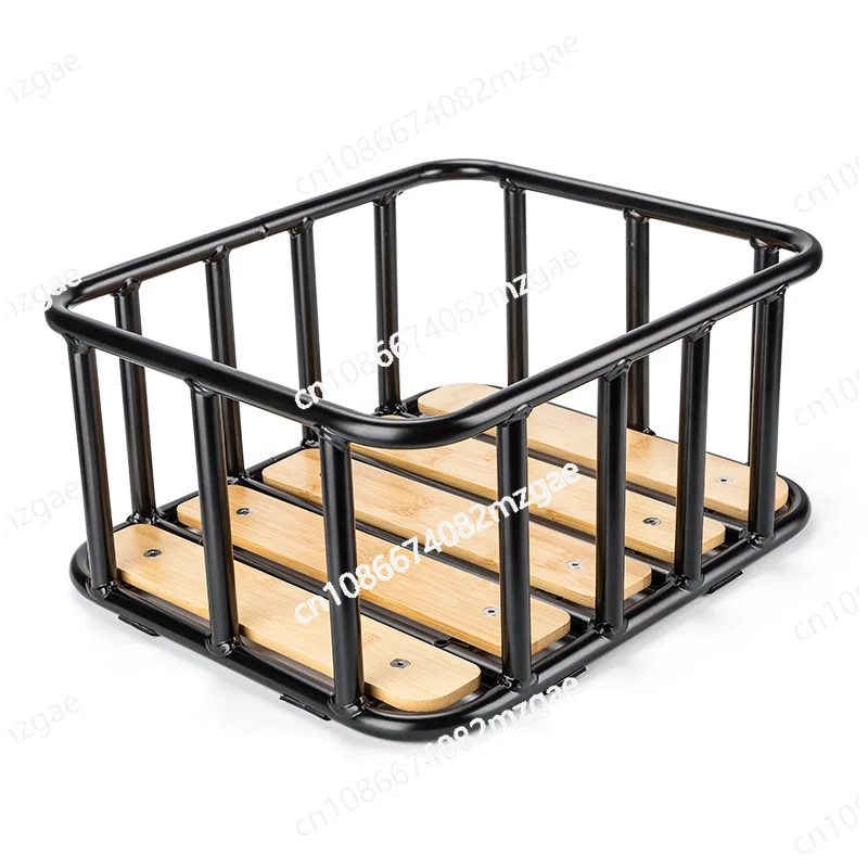 Bicycle Rear Basket Metal Wire Bike Basket with Wooden Bottom Thickened Frame Durable Cycling Cargo Rack Accessory