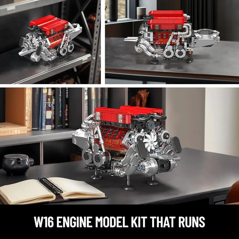 Kit di costruzione del motore W16, modello di motore a combustione funzionante 10163, giocattolo STEM per adulti con 952 pezzi, batteria e motore inclusi.