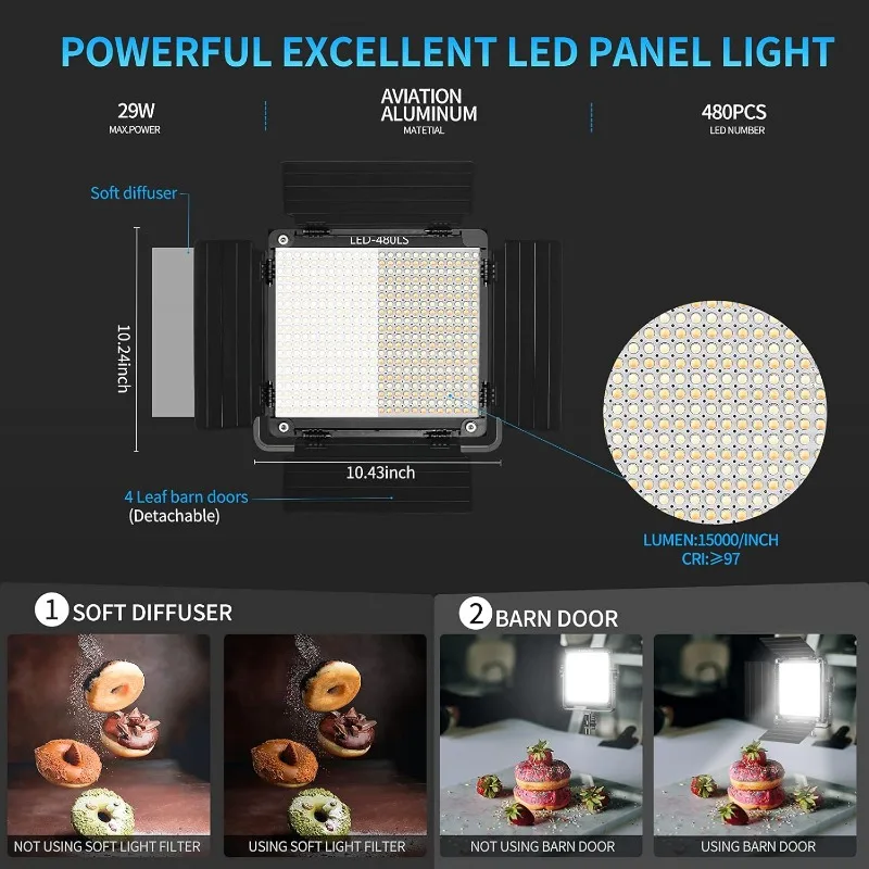 3-pack LED video lighting kit with APP control, dual color changeable 2300K~6800K, digital display brightness 10~100%