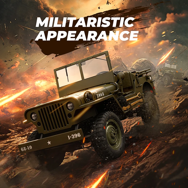 

JJRC 1/10 Military Remote Control Car Full Function Steering, LED Lights & Searchlight Dynamic/Static Simulation For Outdoor