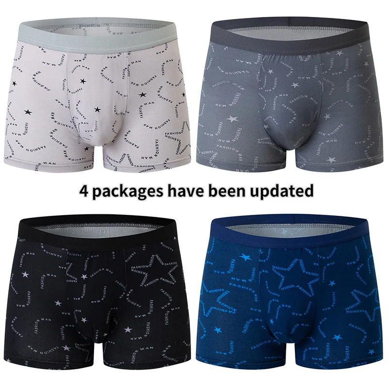 4-piece MEN\'S Underwear Comfortable and Fashionable Plus-size Printed Boyshort Maximum 6XL Swimming Trunks for Teenagers.