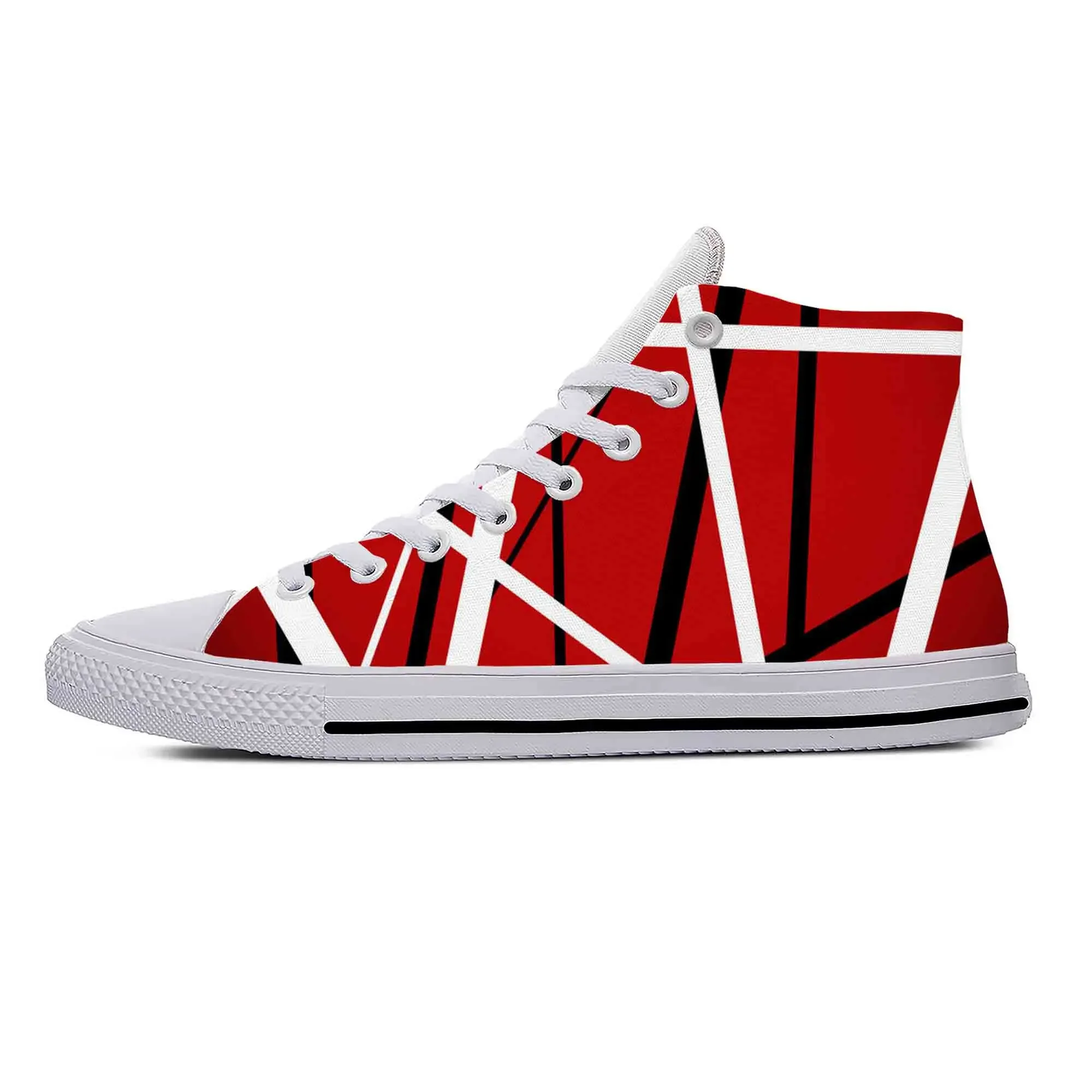 Homens e mulheres High Top Lightweight Breathable Sneakers, sapatos de pano casual, guitarra metal listrado, banda de música rock, impressão 3D EVH 5150, quente