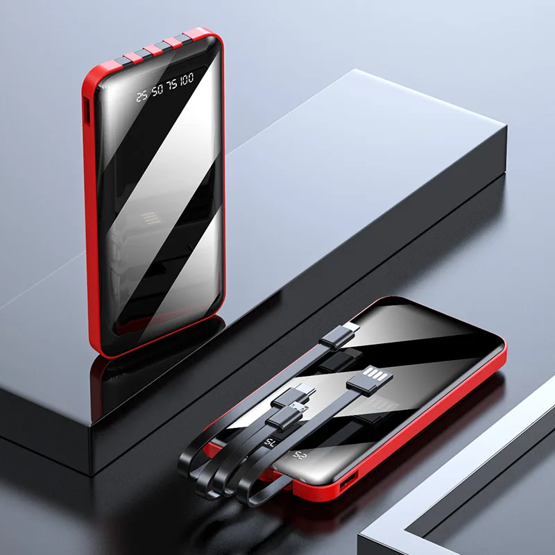 Large-capacity Universal Mobile Phone Power Bank with Built-in Cable 20000mAh Mirror Fast-charging Mobile Power Supply