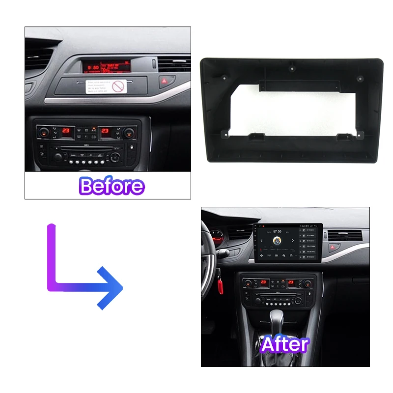 Car Radio Bezel Frame Dashboard Mount Panel Kit for Citroen C5 2009 10-inch Auto Parts Frame Cable CANBUS Protocol Box Panel Kit