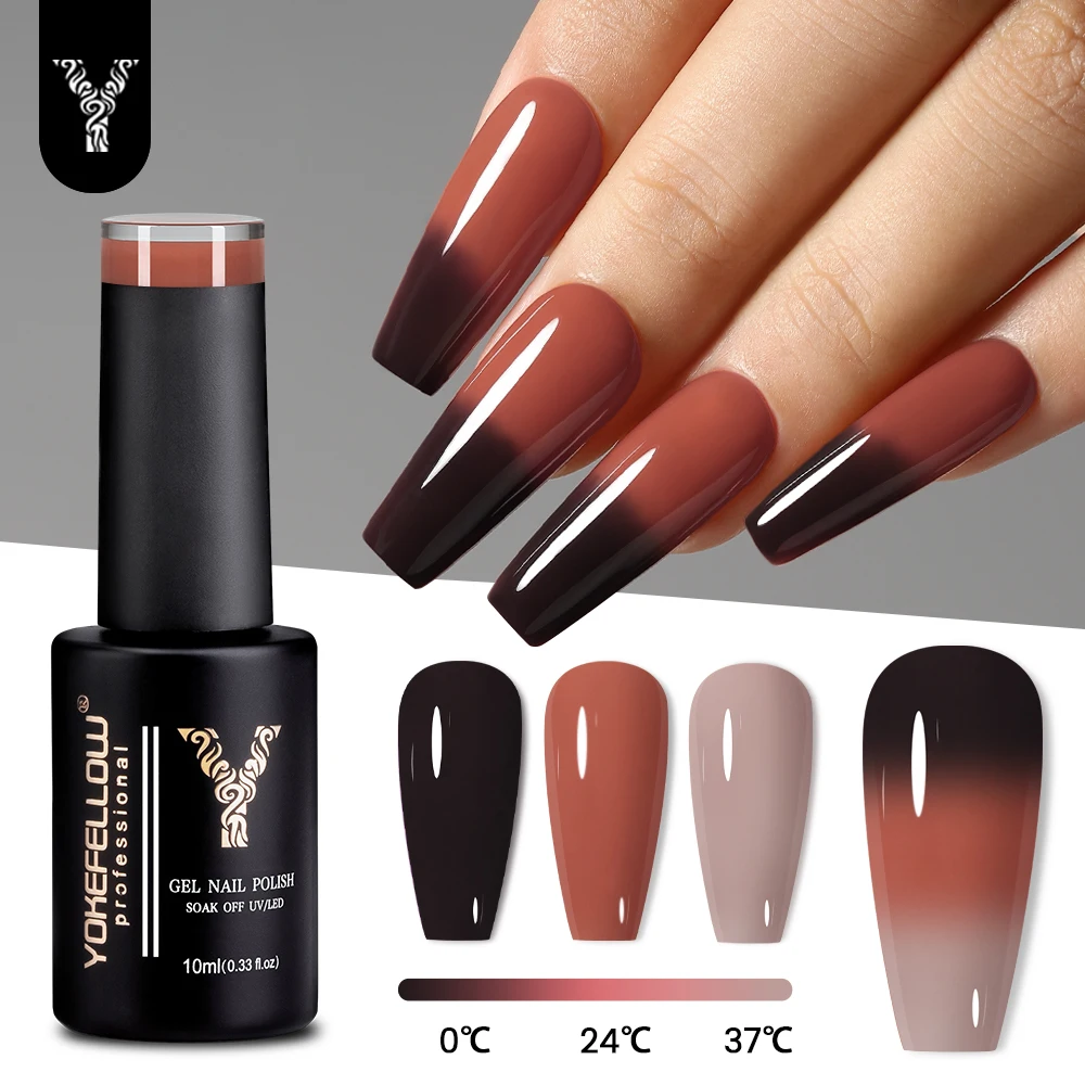 

YOKEFELLOW Thermal Gel Nail Polish 10ml Nude Black Temperature Color Changing Gel Semi-Permanant Varnish Soak Off UV Manicure