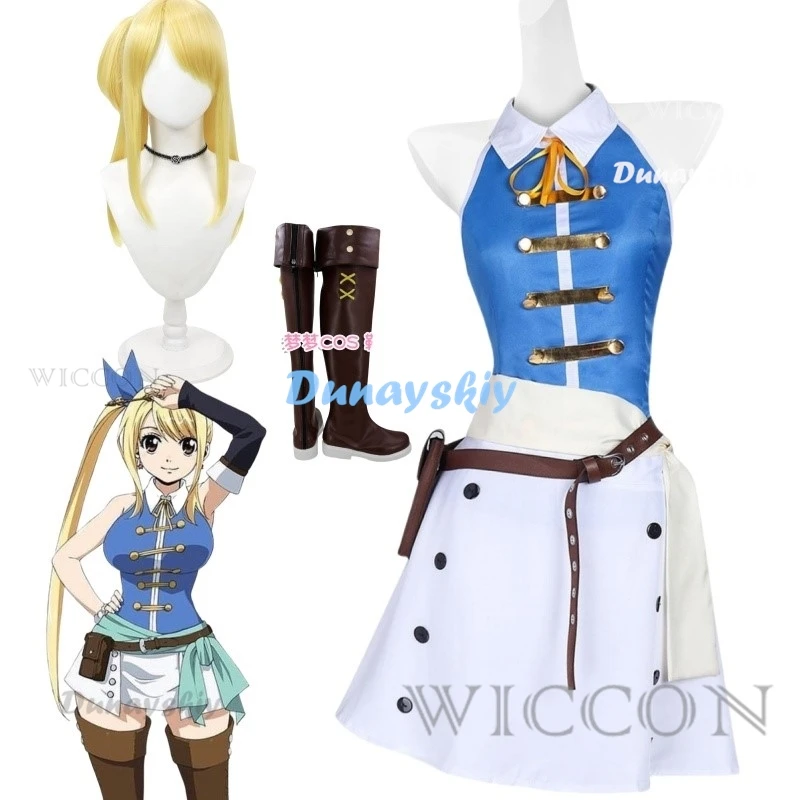 

Lucy Heartfilia Cosplay Costume Fairy Anime Fantasy Tail Adult Women Dress Wig Shoes Boot Outfits Halloween Carnival Party Suit