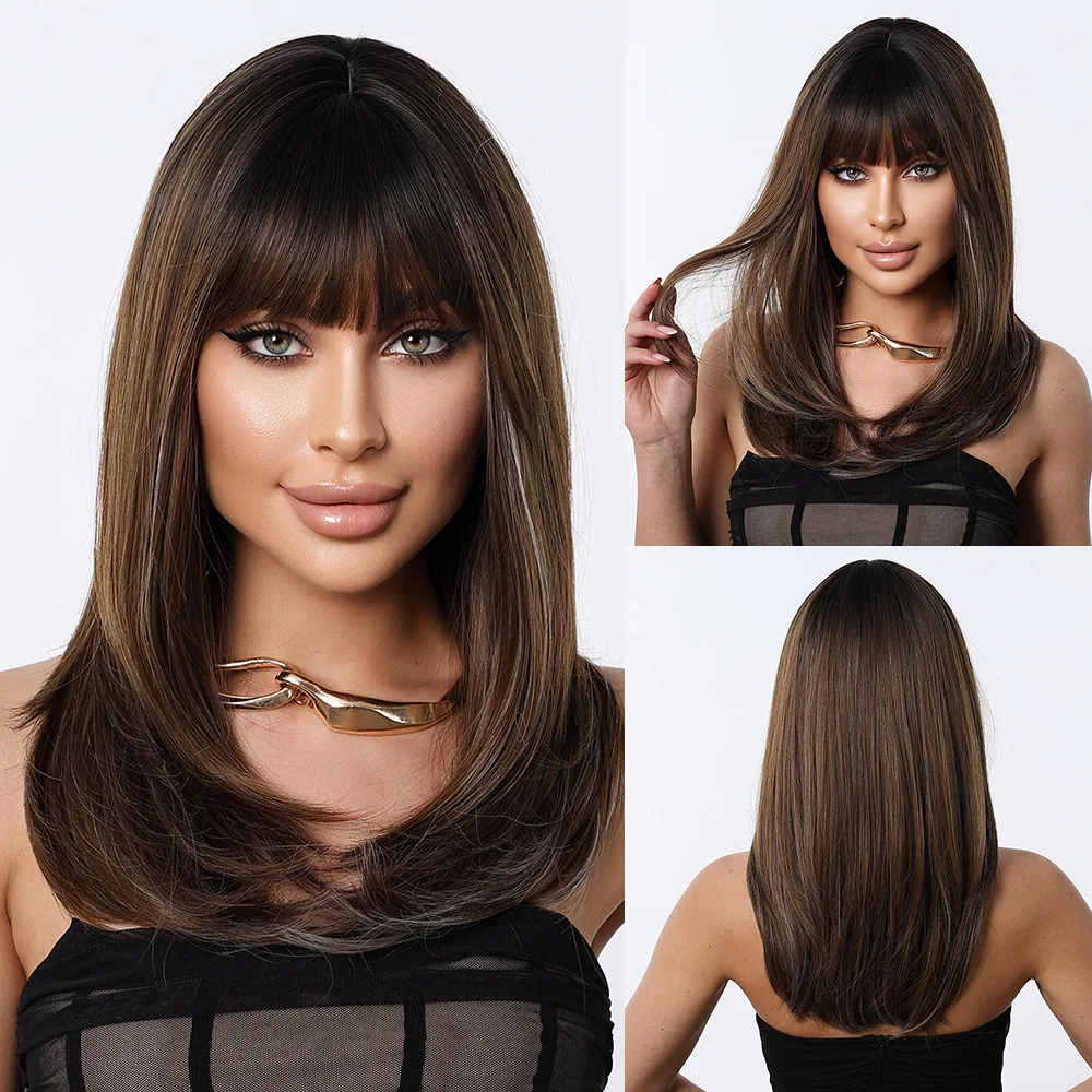 

New dyed wig black gradual change brown inner buckle long curly hair chemical fiber high temperature silk wig cover