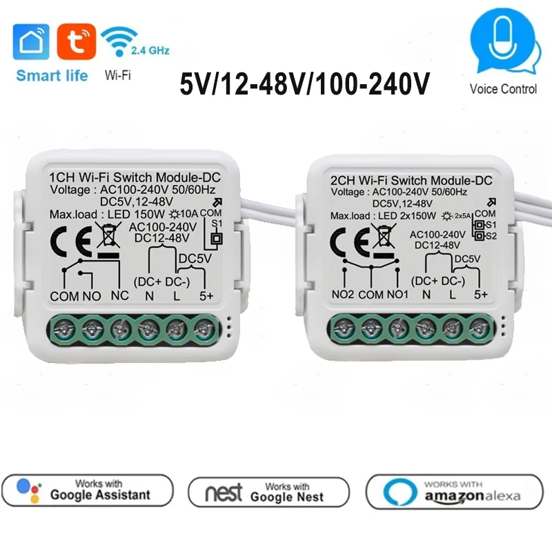 Tuya Smart Dry Contact Switch Module DC5V/12-48V AC110-240V DIY Breaker Relay Compatible with Alexa Google Home