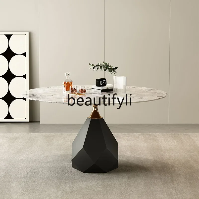 S1S Pure natural luxury stone dining table white marble round table advanced modern light luxury simple small apartment French s