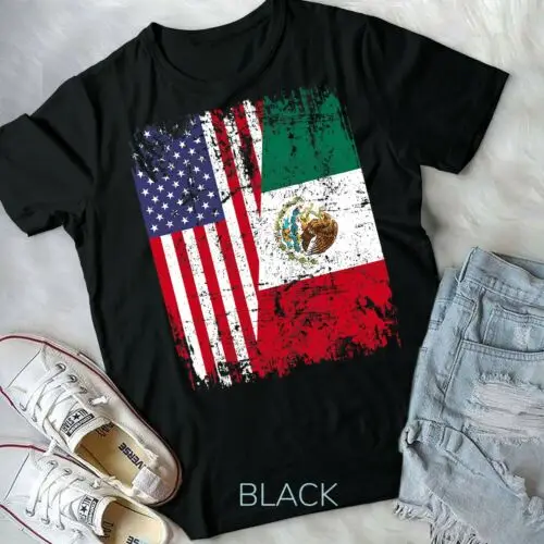 

MEXICAN ROOTS TSHIRT Half American Flag MEXICO Unisex Form T-shirt