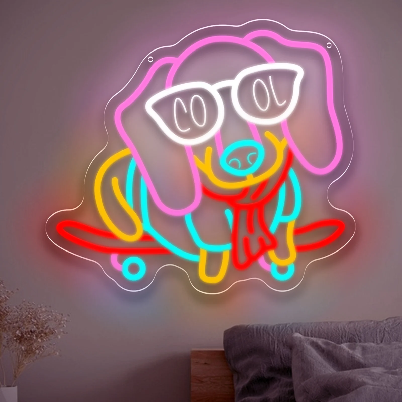 

Cool Skateboarding Dog Neon Sign USB Dimmable LED Neon Light Sign for Bedroom Game Room Party Club Coffee Bar Beverage Decor