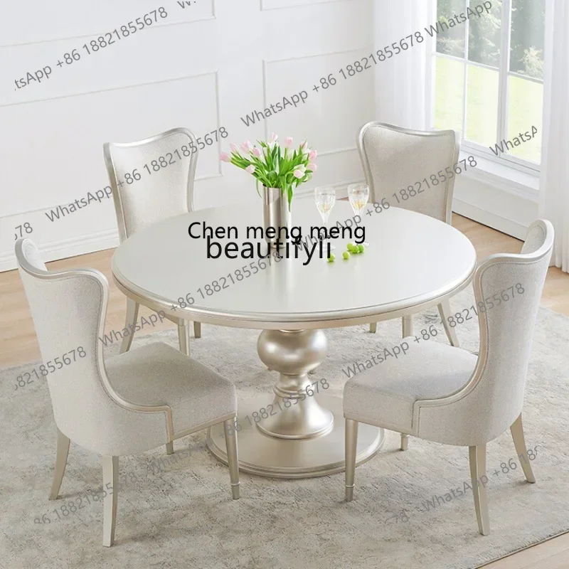 cc182R11 American Light Luxury Modern Solid Wood round Dining Tables and Chairs Set French Retro Domestic Dining Table