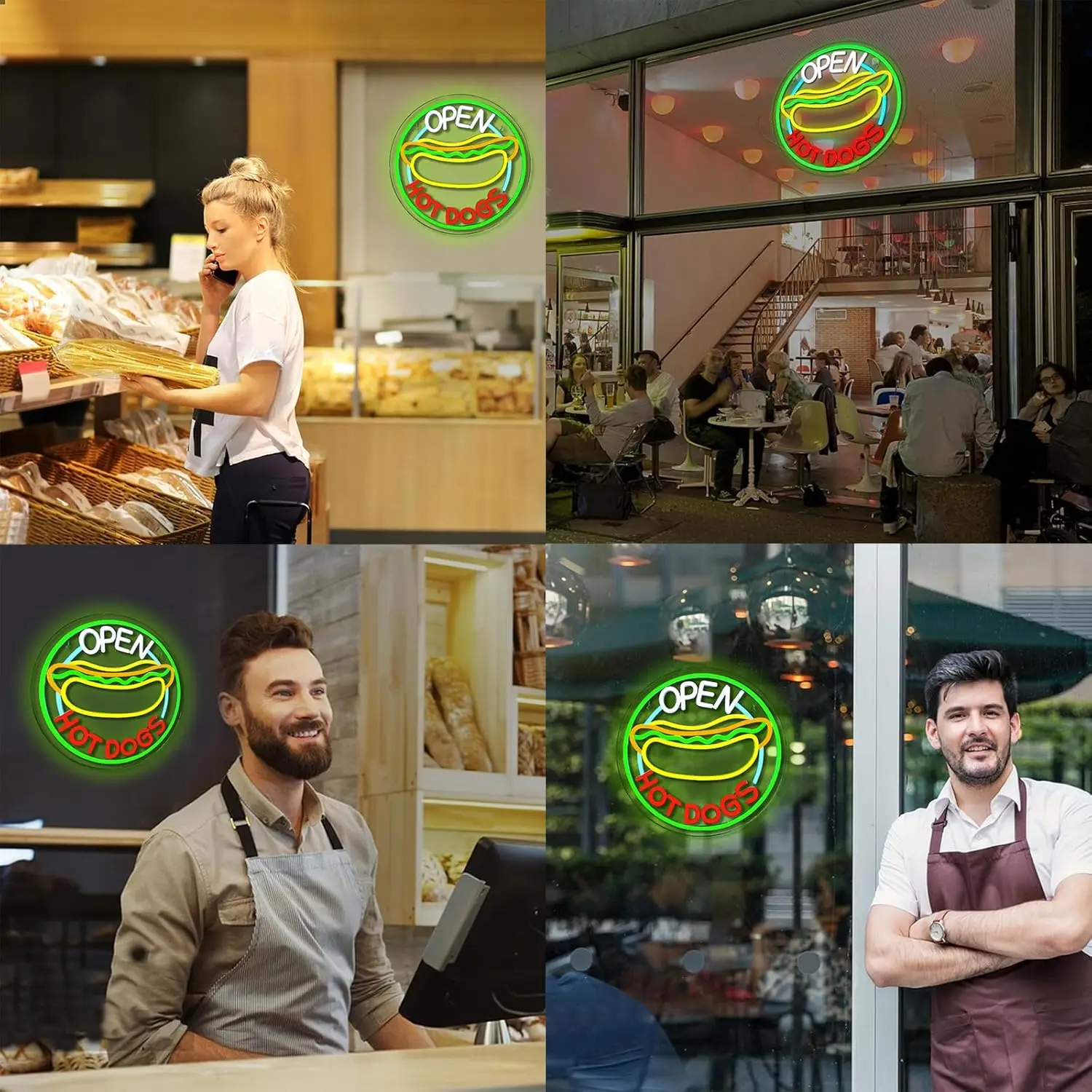 Hot Dogs Neon Signs Open Signs Wall Decor for Business  Window With Adjustable Brightness Suitable Hot Dog Store Cafeteria