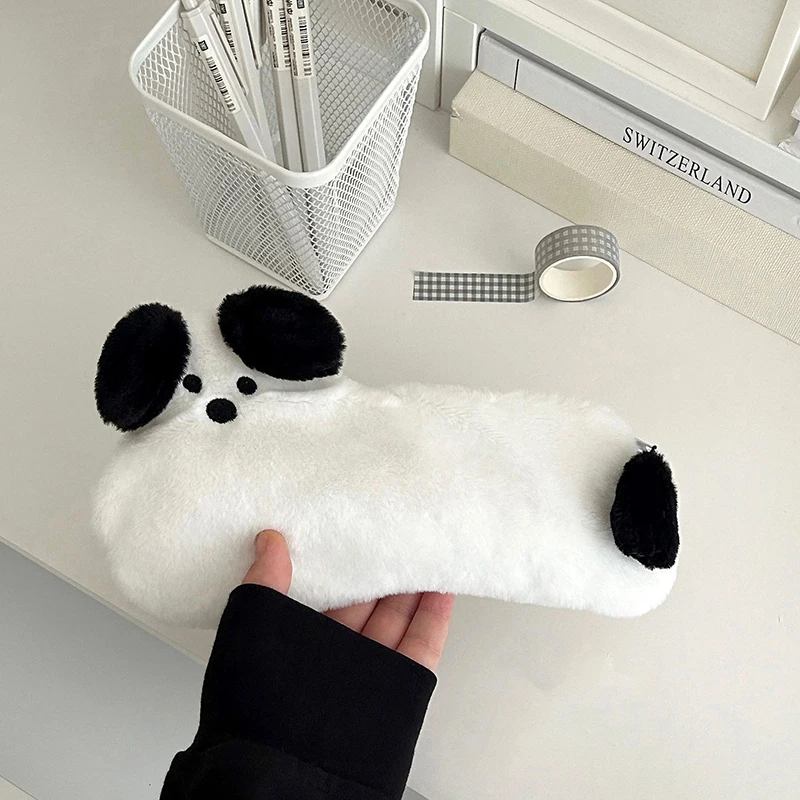 Plush Running Puppy Pencil Case Cosmetic Bag Portable Large Capacity Pen Pouch Stationery Storage Box School Office Supplies